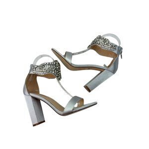*Lulus Dannah Embellished Silver Ankle Strap Wedding Bride Prom Party